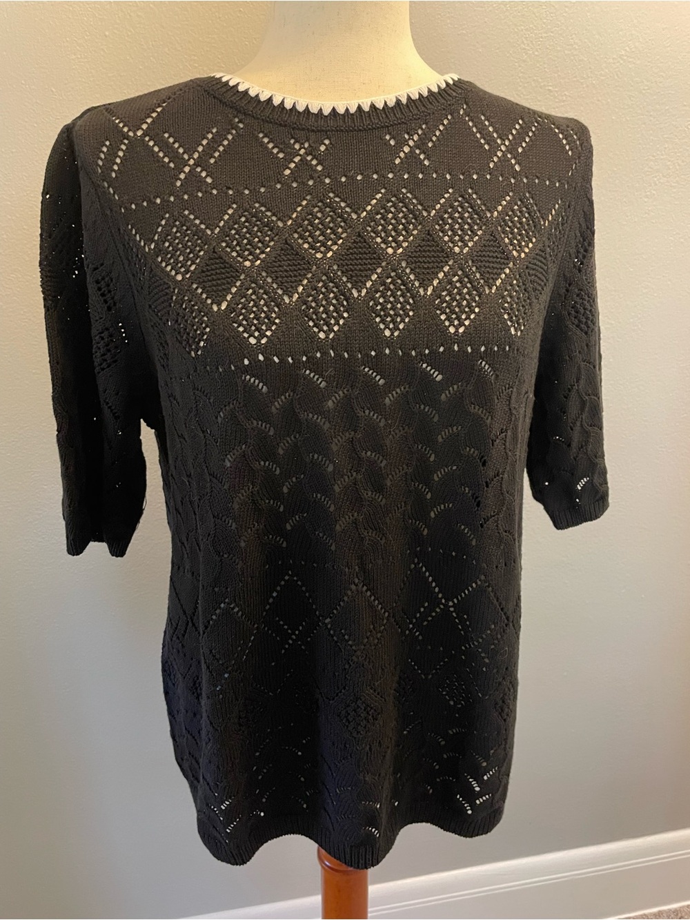 Chico's Black Pointelle Short-Sleeve Knit Top